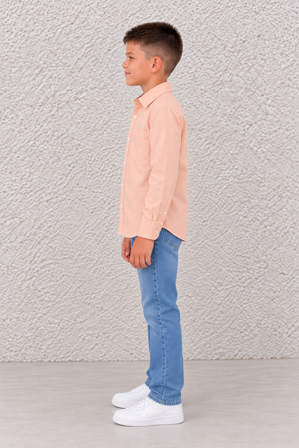 Junior Boy Orange Oxford Shirt – Full Sleeve Button-Front Shirt with Chest Pocket
