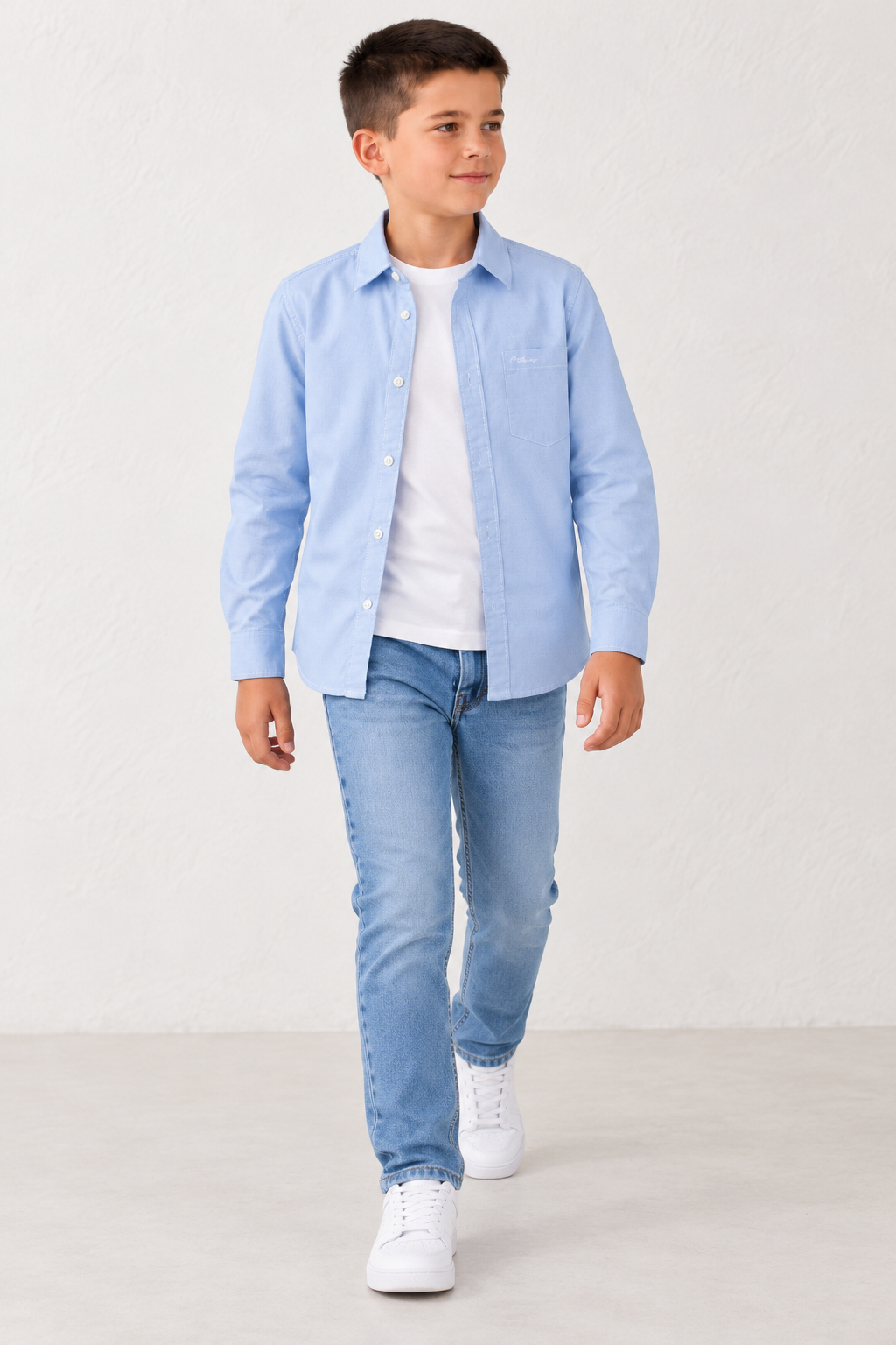 Junior Boy Oxford Full Sleeve Shirt | Premium Cotton Oxford Sky Casual Shirt for Boys