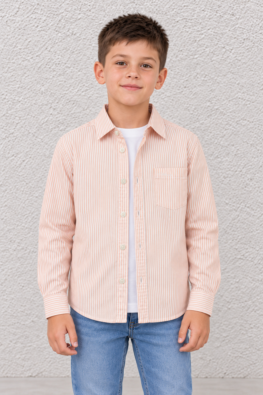 Junior Boy Oxford Stripe Shirt – Regular Fit Full Sleeve Casual Shirt – Orange