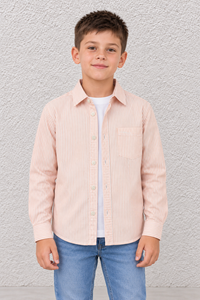 Junior Boy Oxford Stripe Shirt – Regular Fit Full Sleeve Casual Shirt – Orange