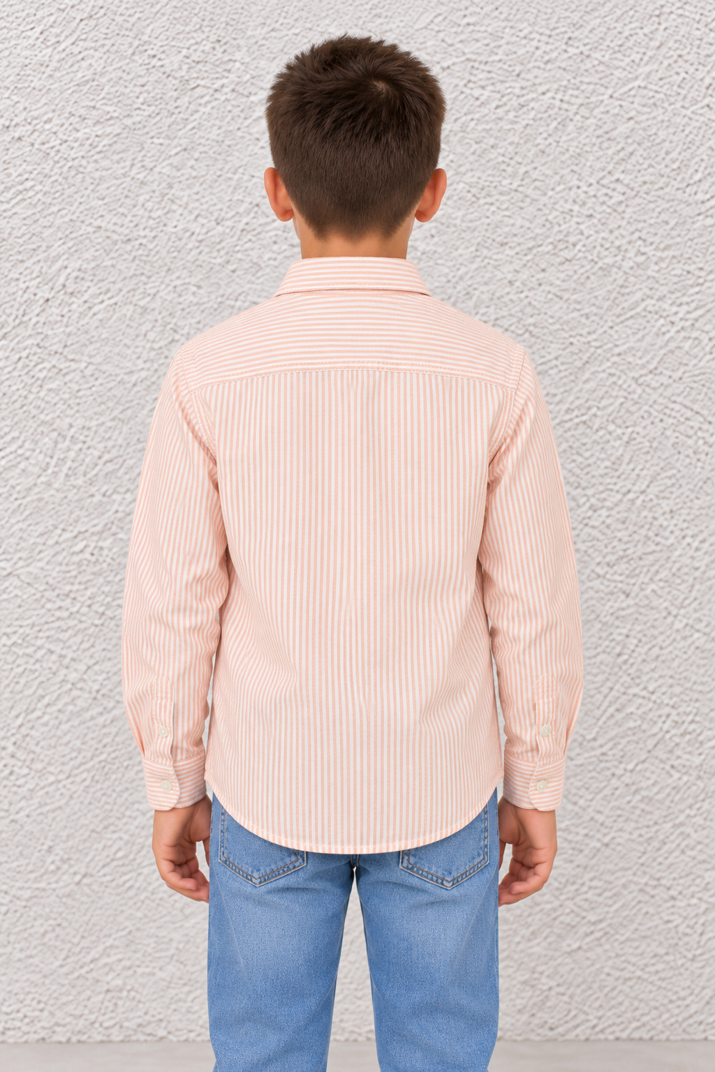 Junior Boy Oxford Stripe Shirt – Regular Fit Full Sleeve Casual Shirt – Orange