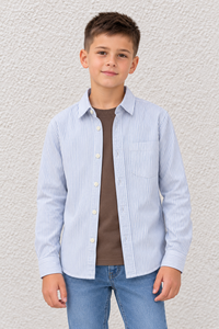 Junior Boy Oxford Stripe Shirt – Regular Fit Full Sleeve Casual Shirt – Sky