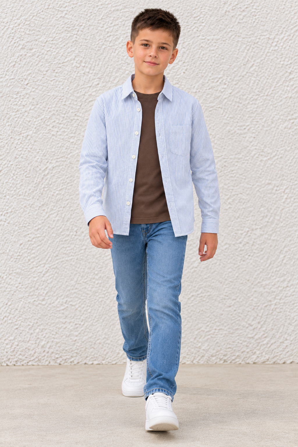 Junior Boy Oxford Stripe Shirt – Regular Fit Full Sleeve Casual Shirt – Sky