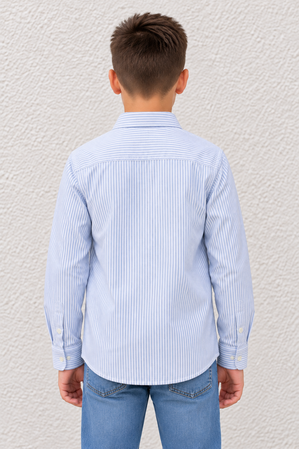 Junior Boy Oxford Stripe Shirt – Regular Fit Full Sleeve Casual Shirt – Sky