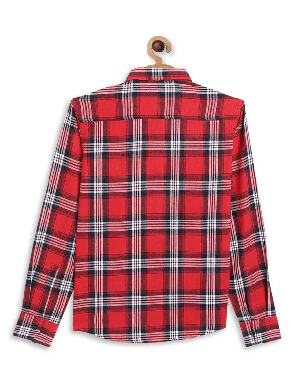 Octave Boys Red  White Tartan Checked Casual Shirt