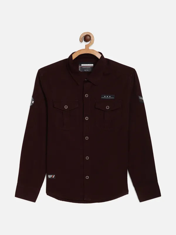 Octave Boys Wine Red Cotton Casual Shirt