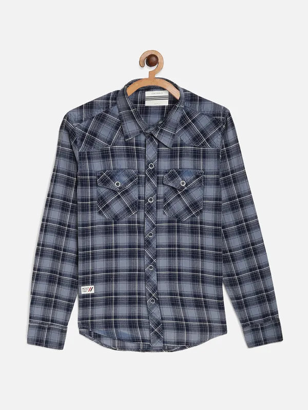 Octave Boys Blue Checked Regular Fit Casual Shirt