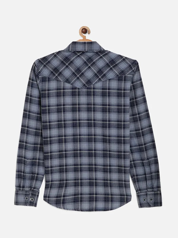 Octave Boys Blue Checked Regular Fit Casual Shirt