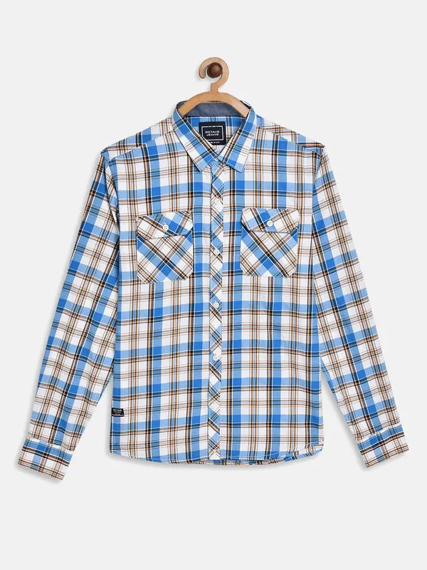 Octave Boys Blue Checked Regular Fit Cotton Casual Shirt