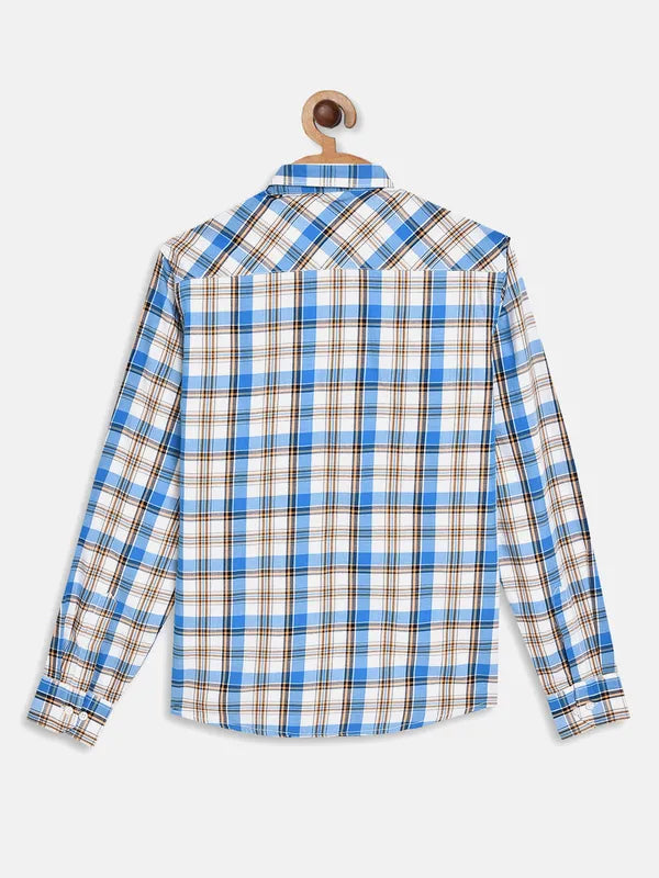 Octave Boys Blue Checked Regular Fit Cotton Casual Shirt