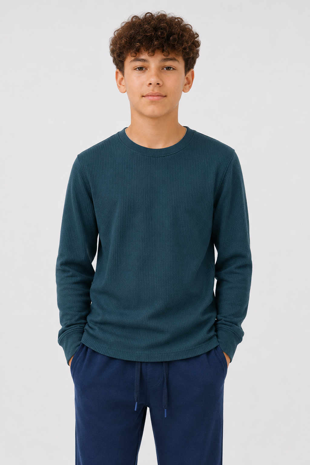 Junior Boys Pacific Seersucker Full Sleeve Pre-Winter T-Shirt – Regular Fit Round Neck