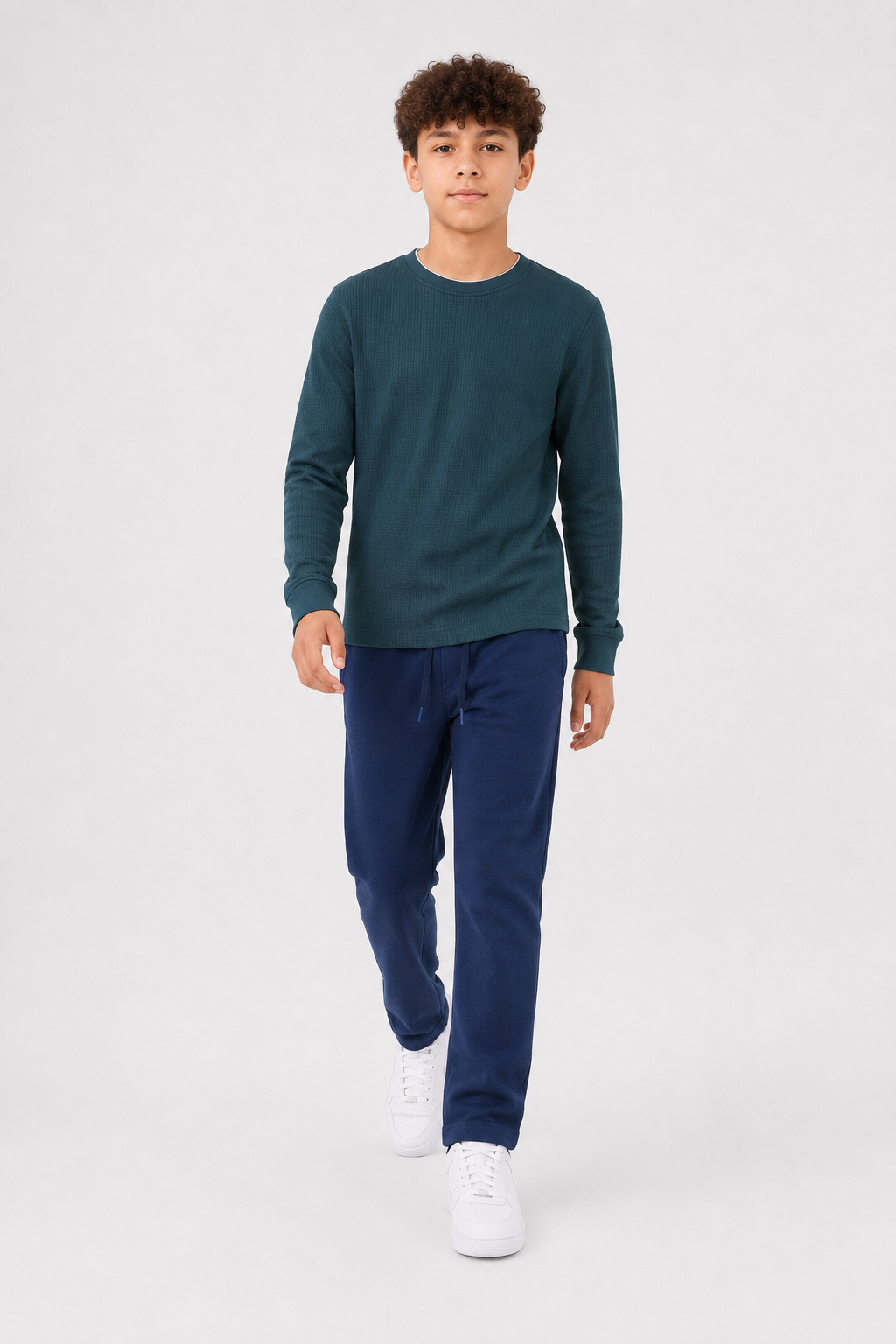 Junior Boys Pacific Seersucker Full Sleeve Pre-Winter T-Shirt – Regular Fit Round Neck