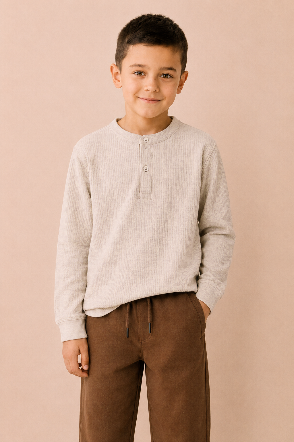 Junior Boys Arona Seersucker Henley Collar Full Sleeve Pre-Winter T-Shirt – Regular Fit