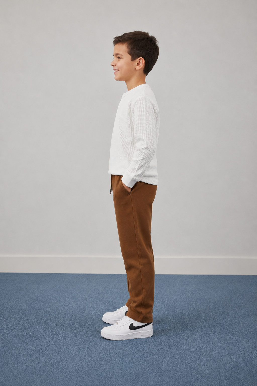 Junior Boys White Seersucker Henley Collar Full Sleeve Pre-Winter T-Shirt – Regular Fit