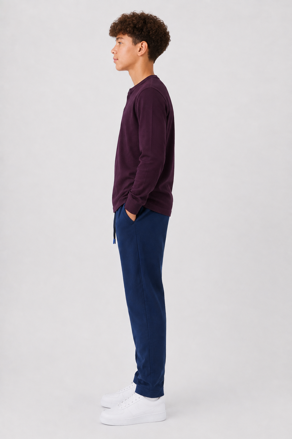 Junior Boys Wine Seersucker Henley Collar Full Sleeve Pre-Winter T-Shirt – Regular Fit