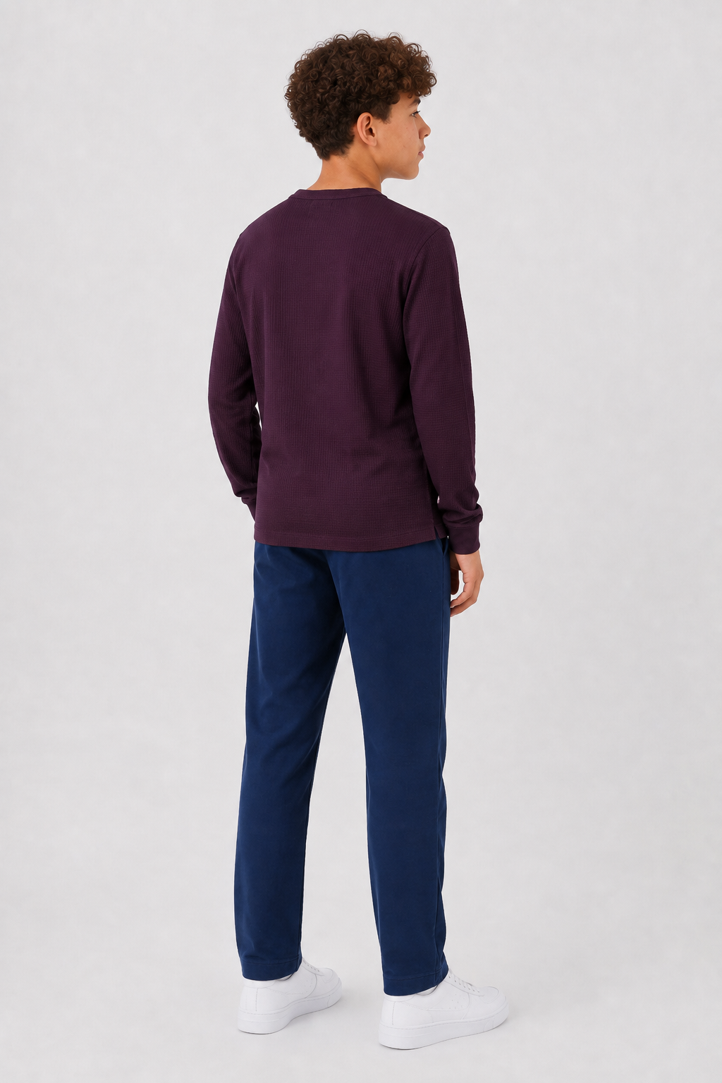 Junior Boys Wine Seersucker Henley Collar Full Sleeve Pre-Winter T-Shirt – Regular Fit