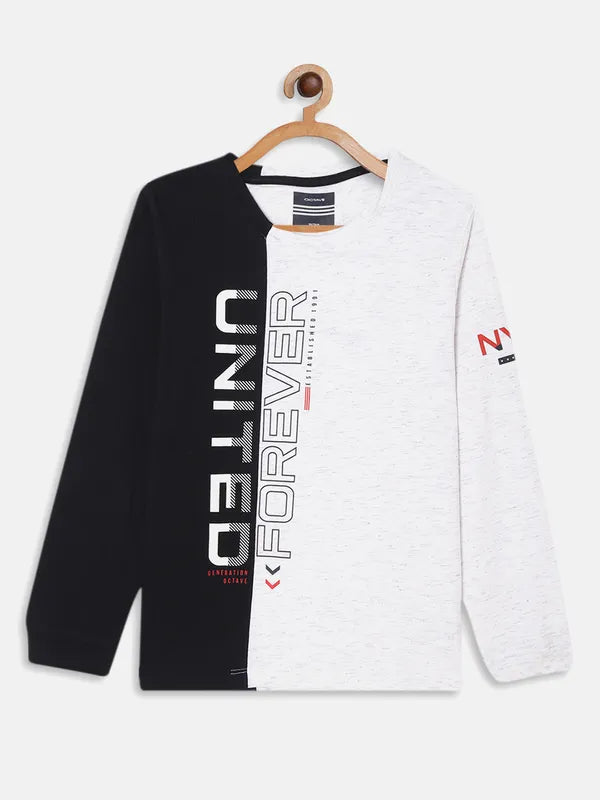 Octave Boys White Black Typography Printed T-Shirt