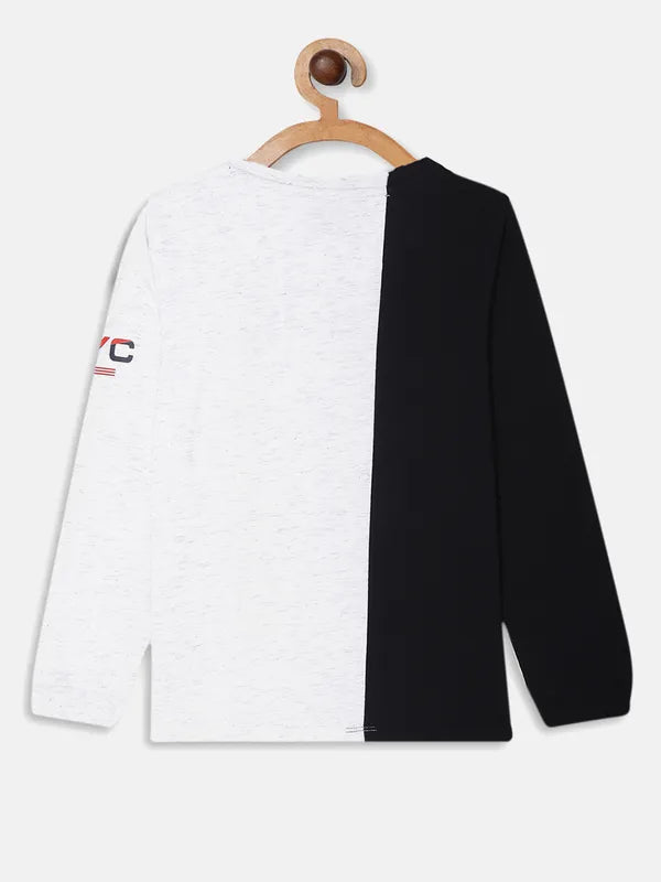 Octave Boys White Black Typography Printed T-Shirt