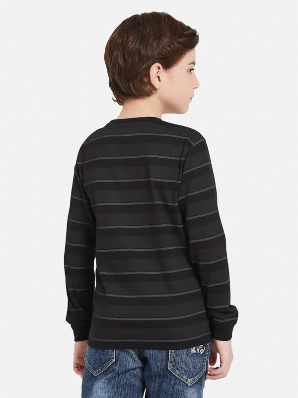 Octave Boys Black Striped V-Neck T-Shirt