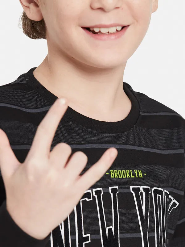 Octave Boys Black Striped V-Neck T-Shirt