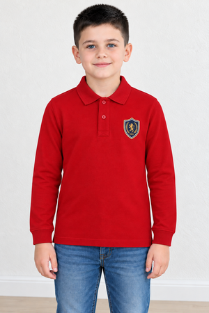 Junior Boys’ Cotton Piqué Full-Sleeve Polo T-Shirt in Brick Red – Pre-Winter Casual Wear