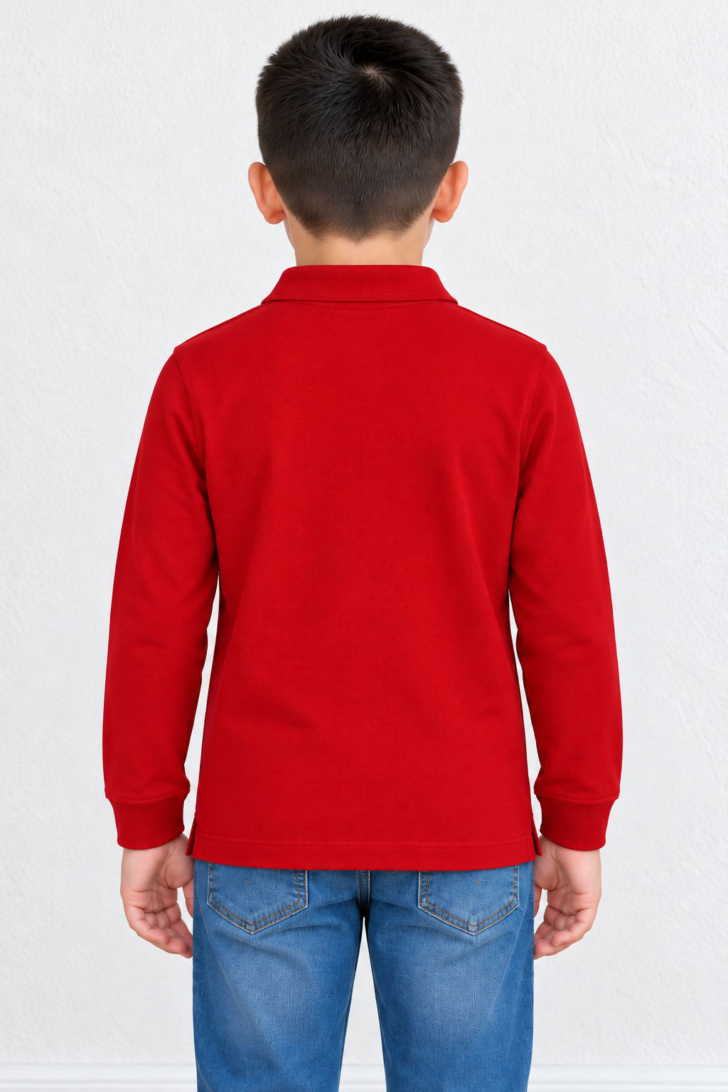 Junior Boys’ Cotton Piqué Full-Sleeve Polo T-Shirt in Brick Red – Pre-Winter Casual Wear