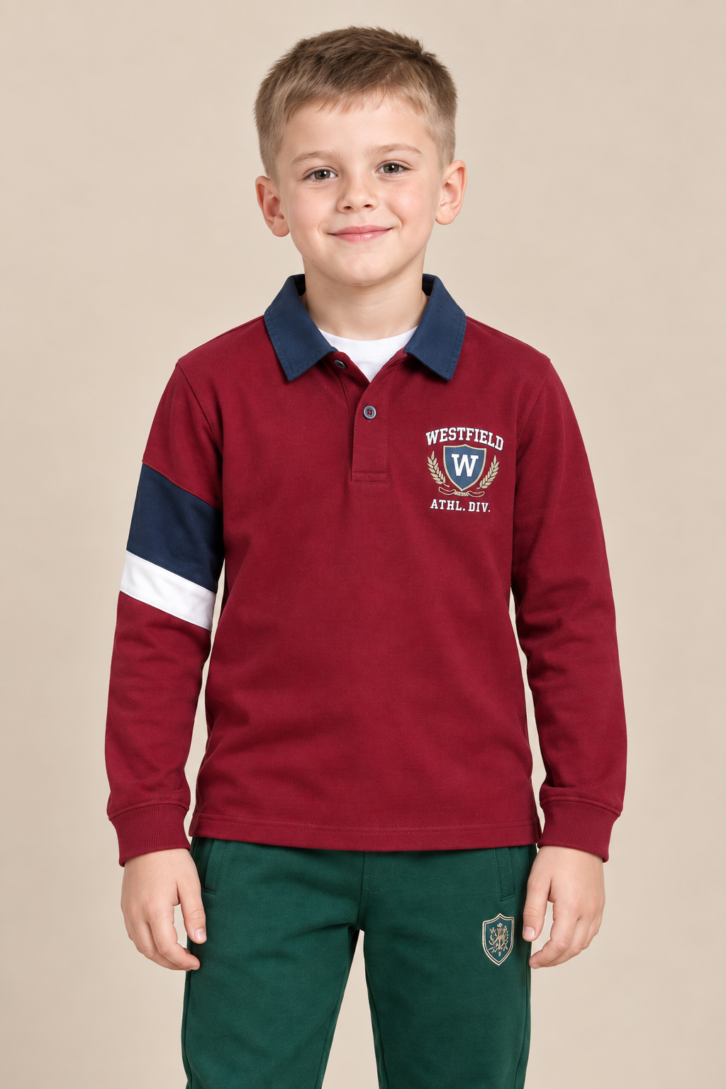 Junior Boys Merlot Cut & Sew Cotton Sinker Full Sleeve Polo T-Shirt – Regular Fit