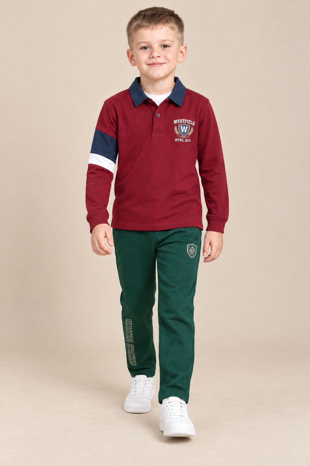 Junior Boys Merlot Cut & Sew Cotton Sinker Full Sleeve Polo T-Shirt – Regular Fit