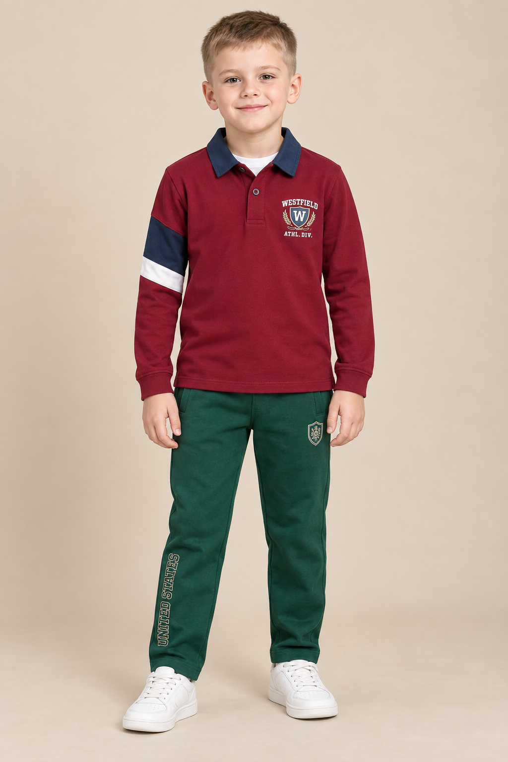 Junior Boys Merlot Cut & Sew Cotton Sinker Full Sleeve Polo T-Shirt – Regular Fit