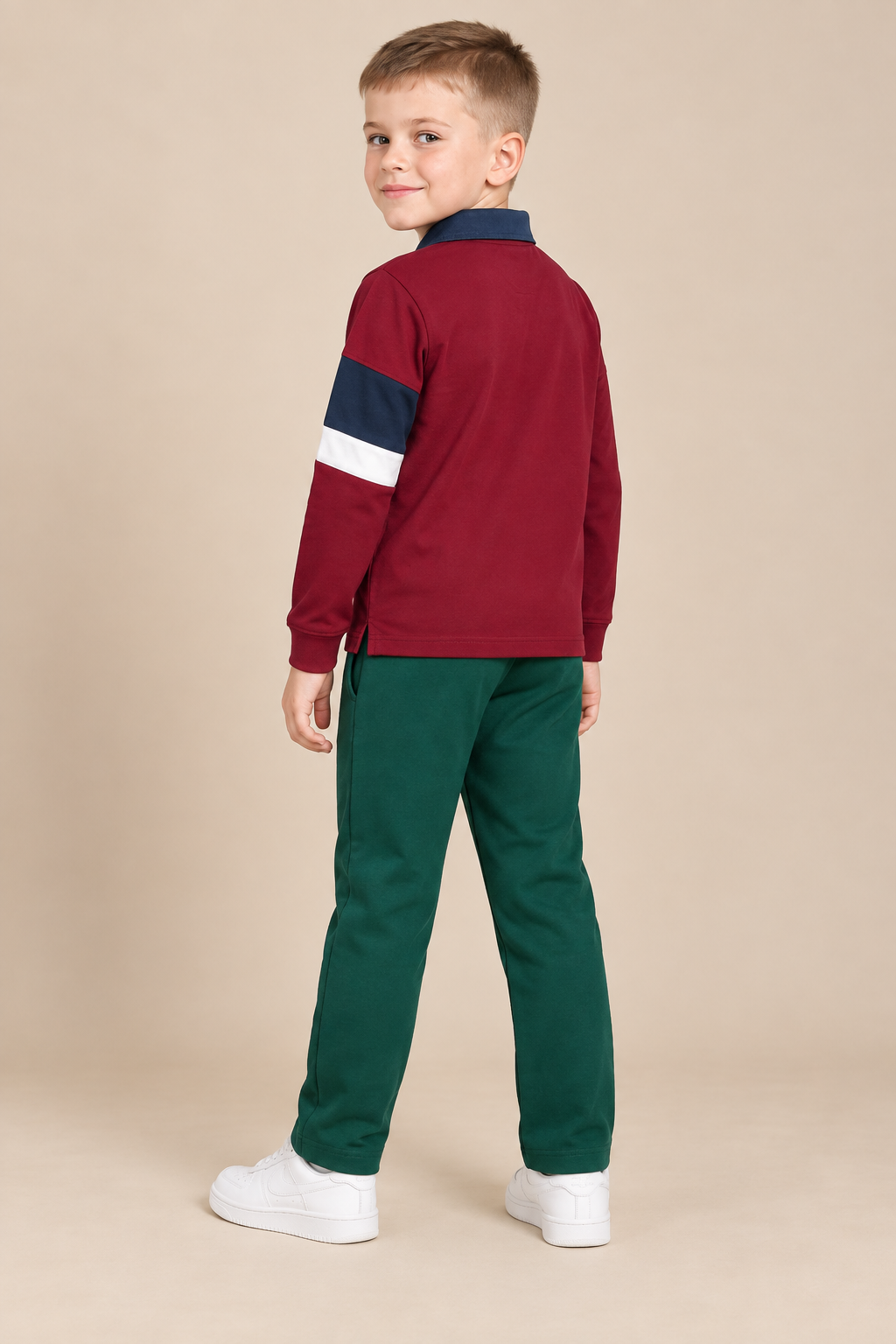 Junior Boys Merlot Cut & Sew Cotton Sinker Full Sleeve Polo T-Shirt – Regular Fit