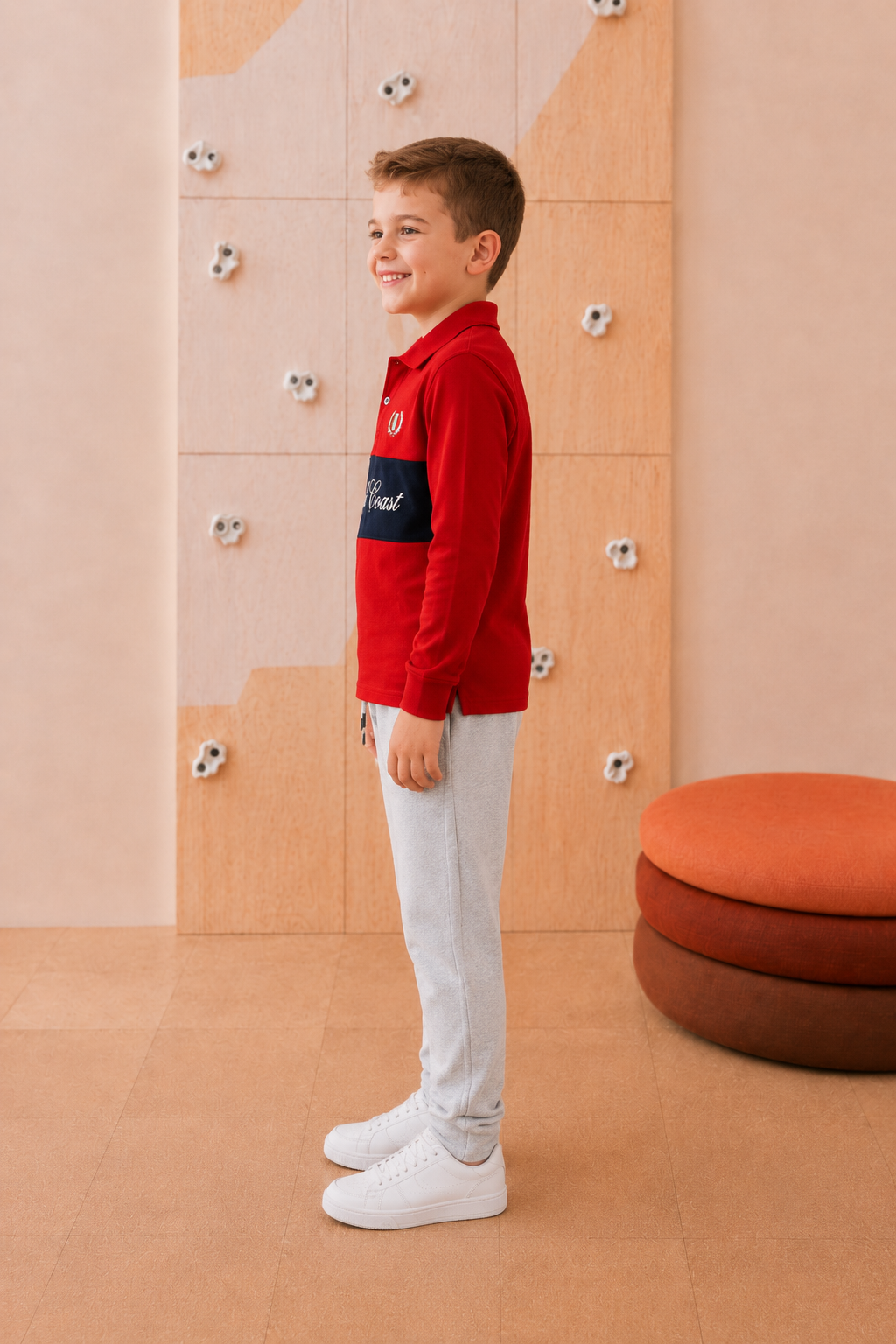 Junior Boys Brick Cotton Pique Polo Collar Full Sleeve Pre-Winter T-Shirt – Regular Fit