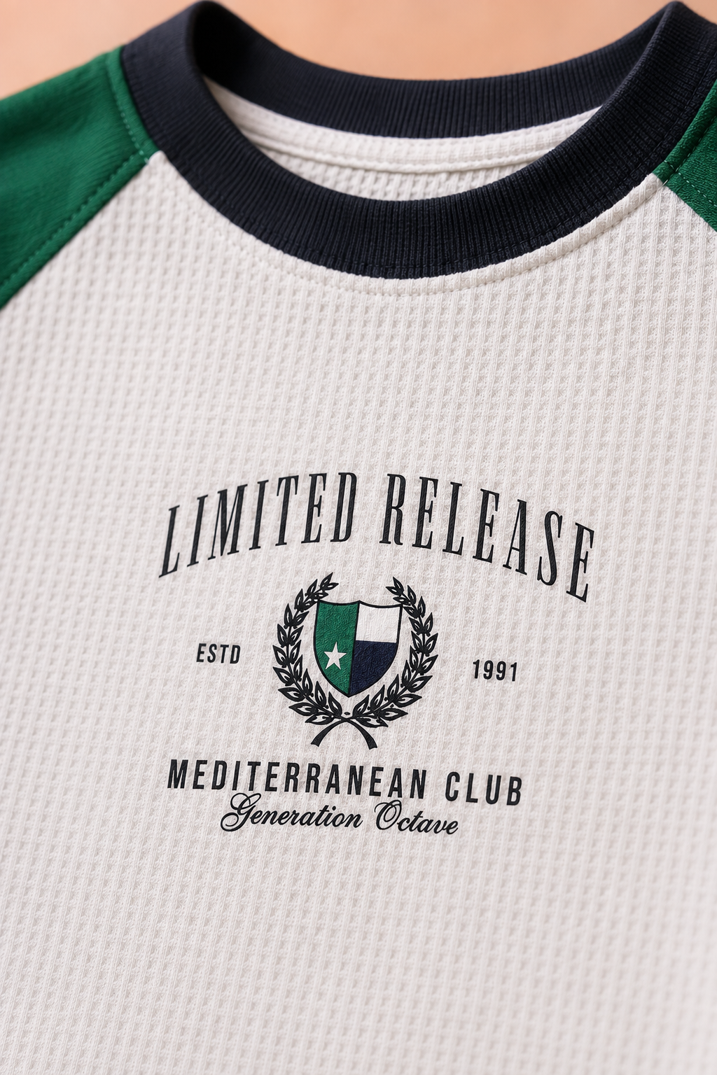 Junior Boys Green Cotton Seer Sucker Full Sleeve Pre-Winter T-Shirt – Regular Fit Graphic Round Neck Tee