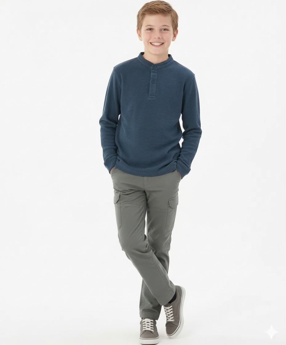 Boy Solid Mandarin Neck T-Shirt