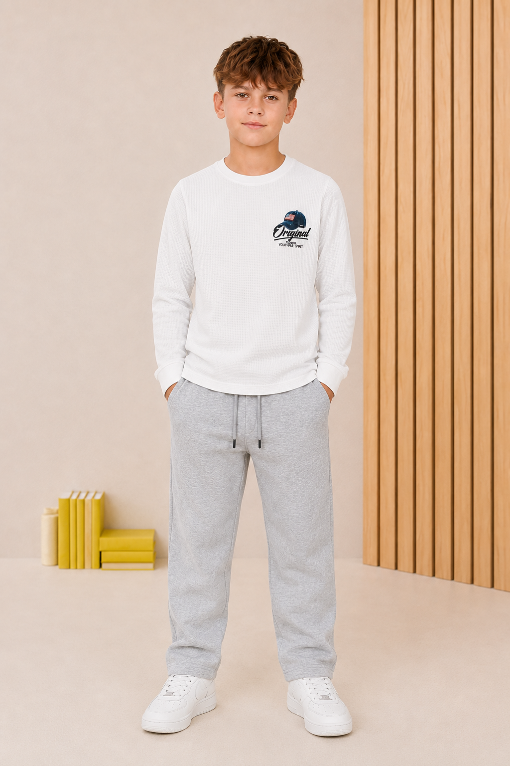 Junior Boys Cyber Orange Cotton Blend Full Sleeve Pre-Winter T-Shirt – Regular Fit Graphic Round Neck Tee