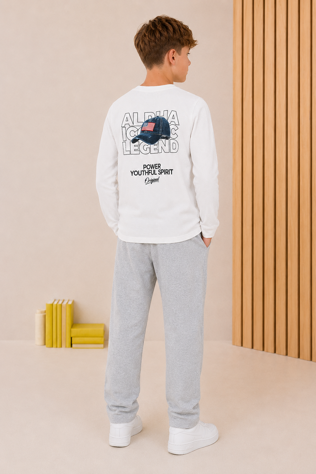 Junior Boys Cyber Orange Cotton Blend Full Sleeve Pre-Winter T-Shirt – Regular Fit Graphic Round Neck Tee