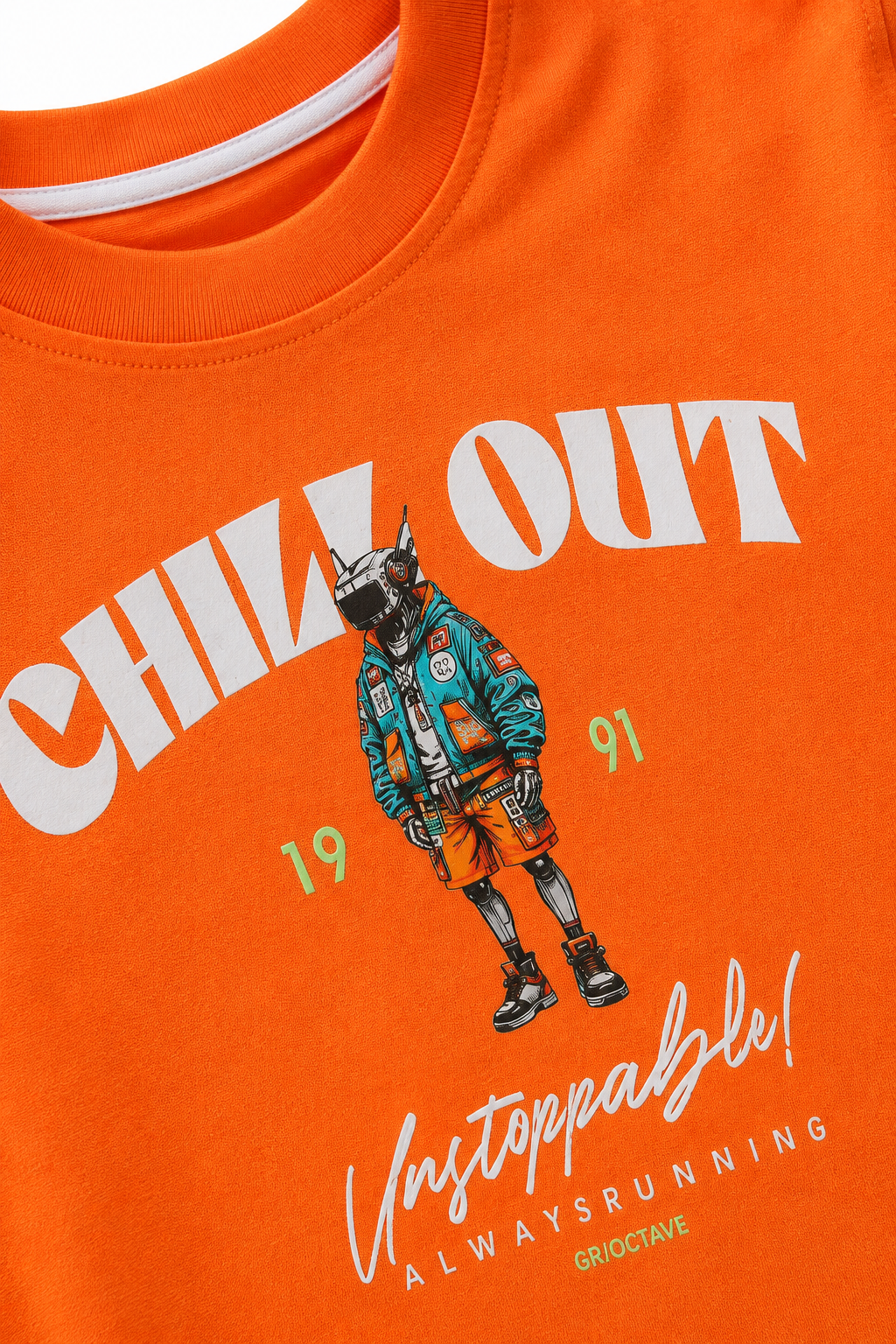 Junior Boys Cyber Orange Cotton Blend Full Sleeve Pre-Winter T-Shirt – Regular Fit Graphic Round Neck Tee