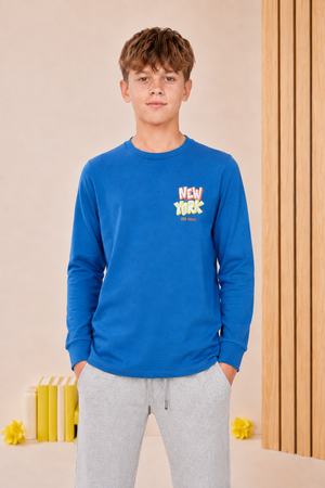 Junior Boys High Tide Cotton Sinker Full Sleeve Pre-Winter T-Shirt – Regular Fit Graphic Round Neck Tee
