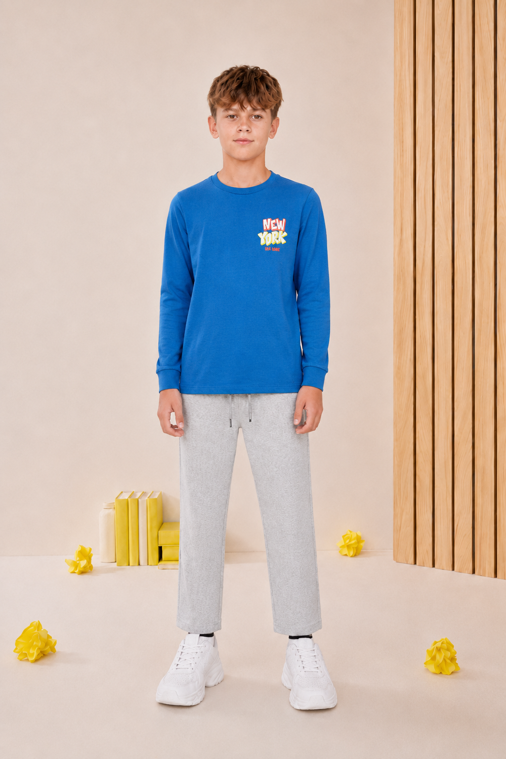 Junior Boys High Tide Cotton Sinker Full Sleeve Pre-Winter T-Shirt – Regular Fit Graphic Round Neck Tee