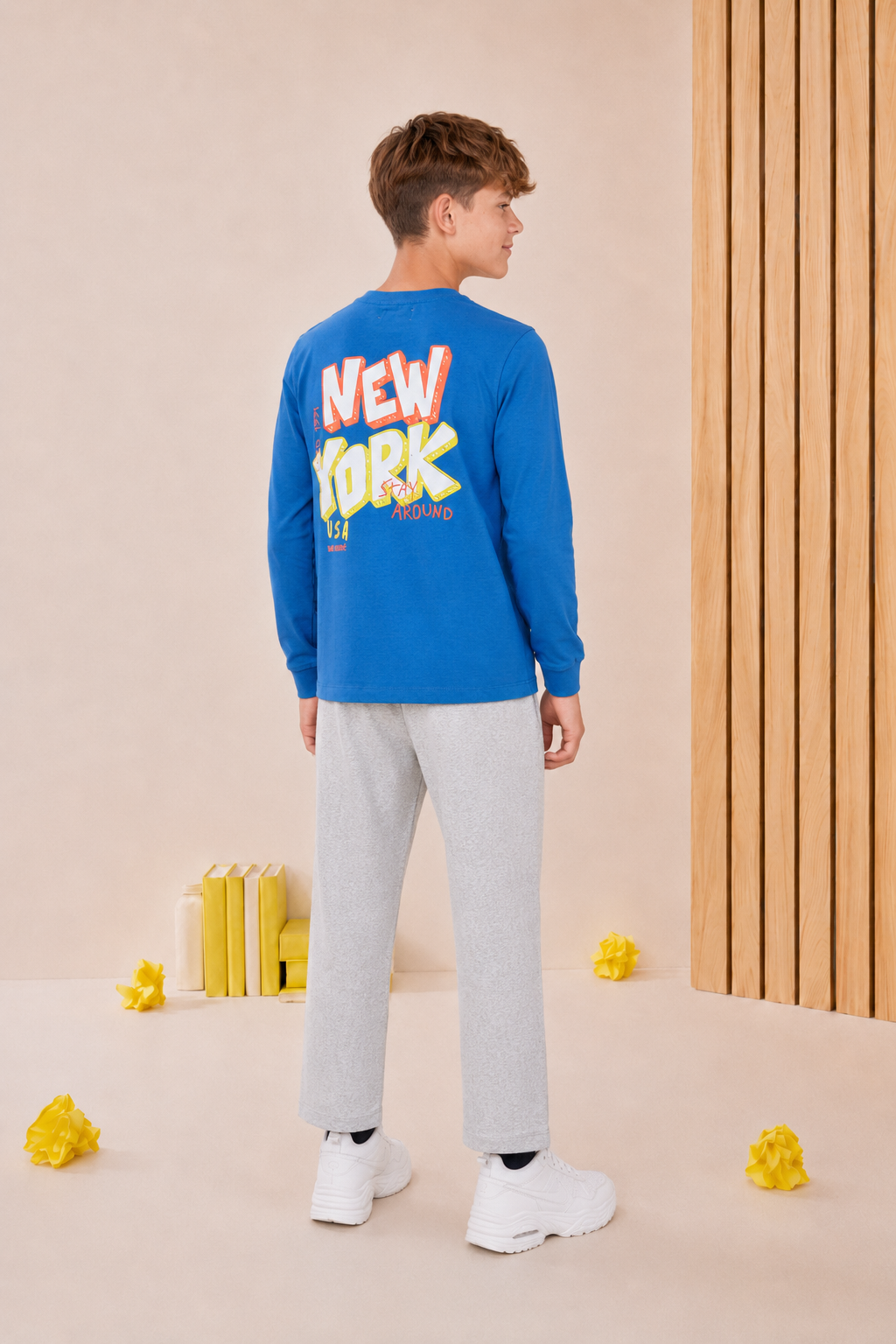 Junior Boys High Tide Cotton Sinker Full Sleeve Pre-Winter T-Shirt – Regular Fit Graphic Round Neck Tee