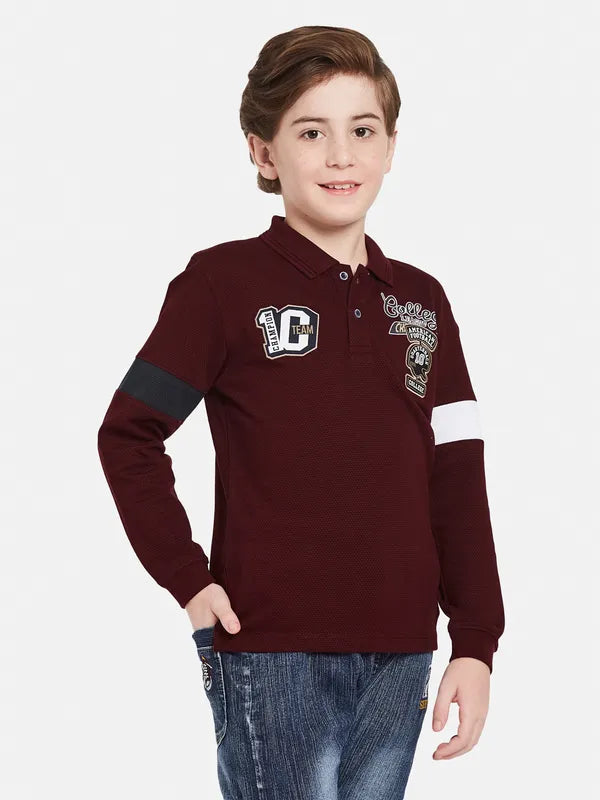 Octave Boys Typography Printed Applique Polo Collar Cotton T-Shirt