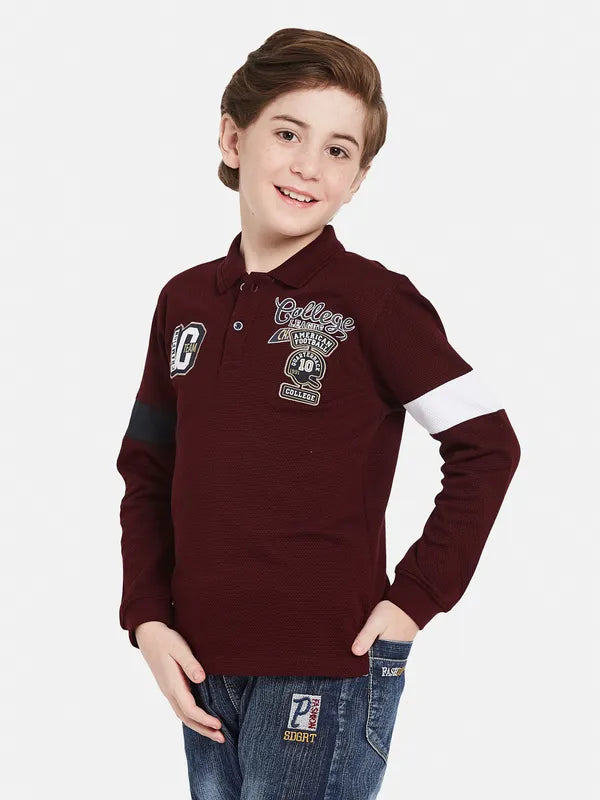 Octave Boys Typography Printed Applique Polo Collar Cotton T-Shirt