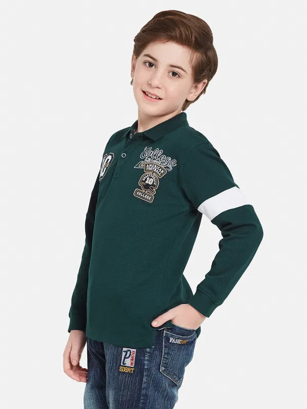 Octave Boys Green V-Neck Pockets T-Shirt