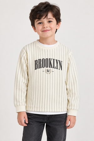 Junior Boys Cream Seersucker Full Sleeve T-Shirt – Regular Fit