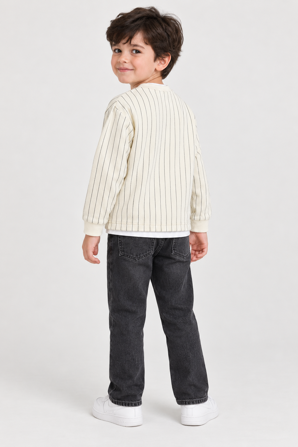 Junior Boys Cream Seersucker Full Sleeve T-Shirt – Regular Fit