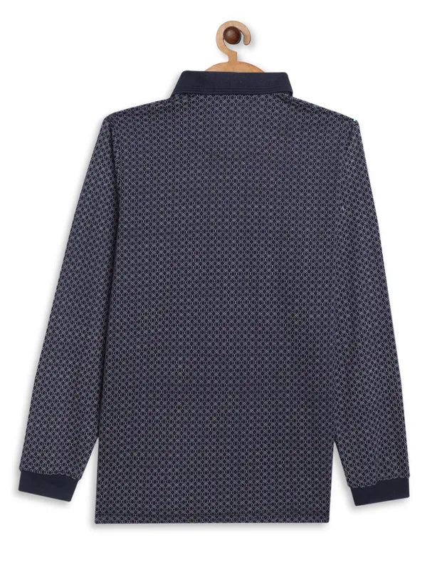Octave Boys Navy Blue Printed Polo Collar T-Shirt