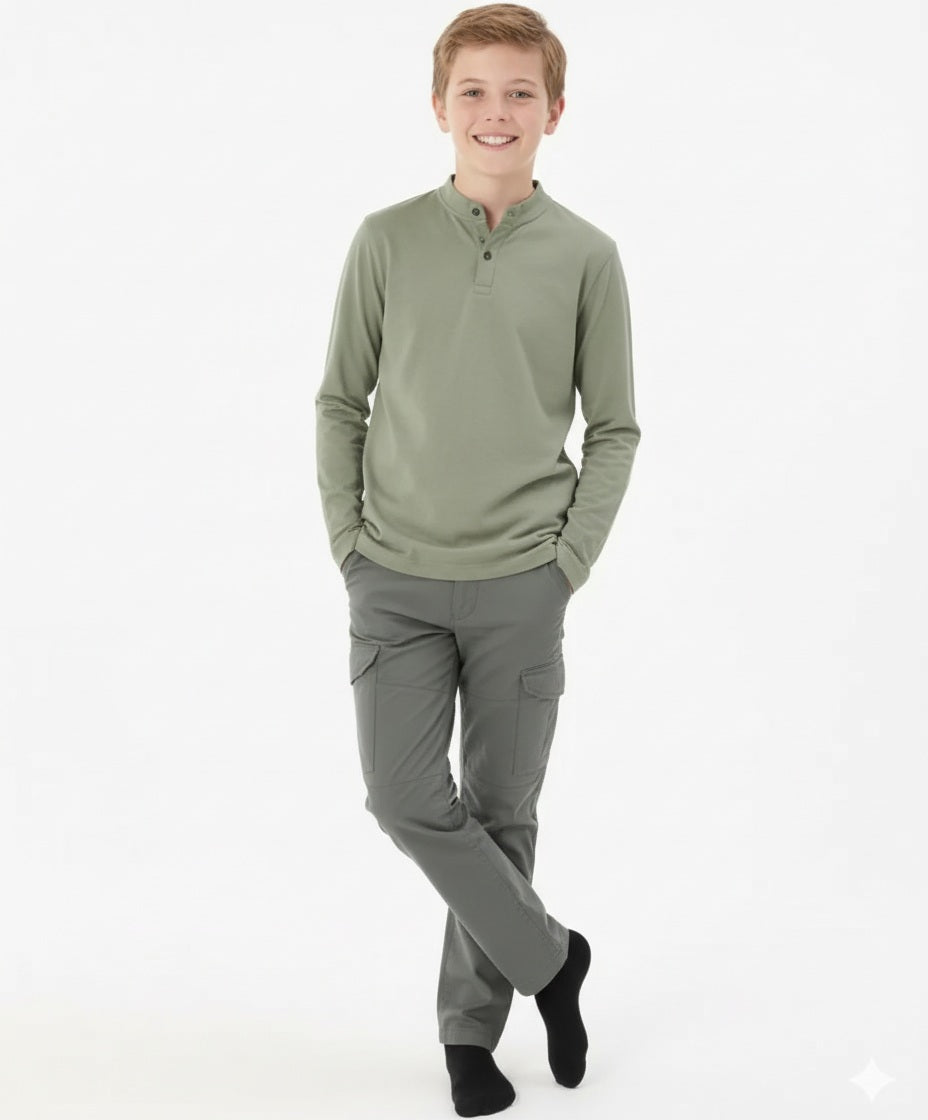 Boy Solid Mandarin Neck T-Shirt