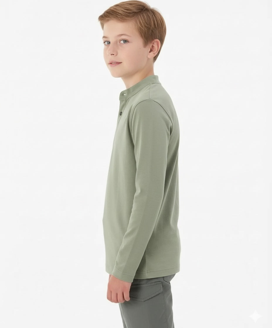 Boy Solid Mandarin Neck T-Shirt