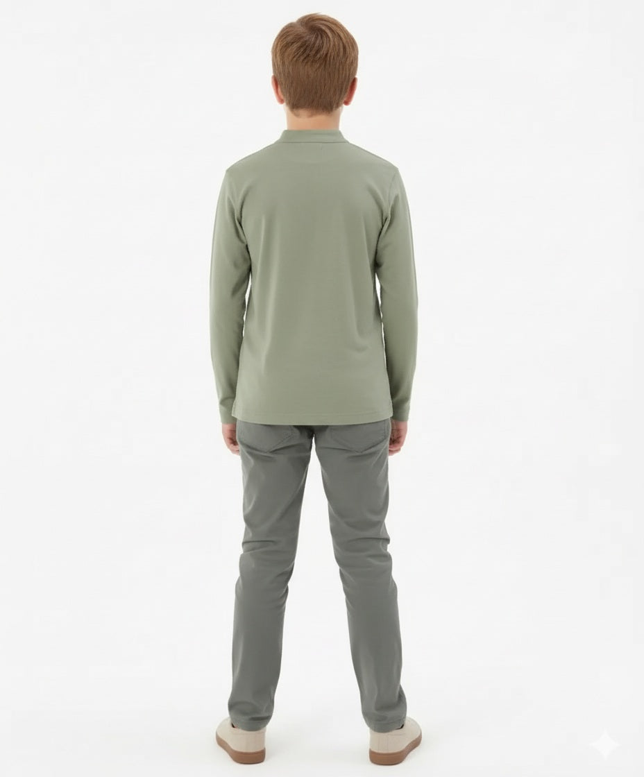 Boy Solid Mandarin Neck T-Shirt