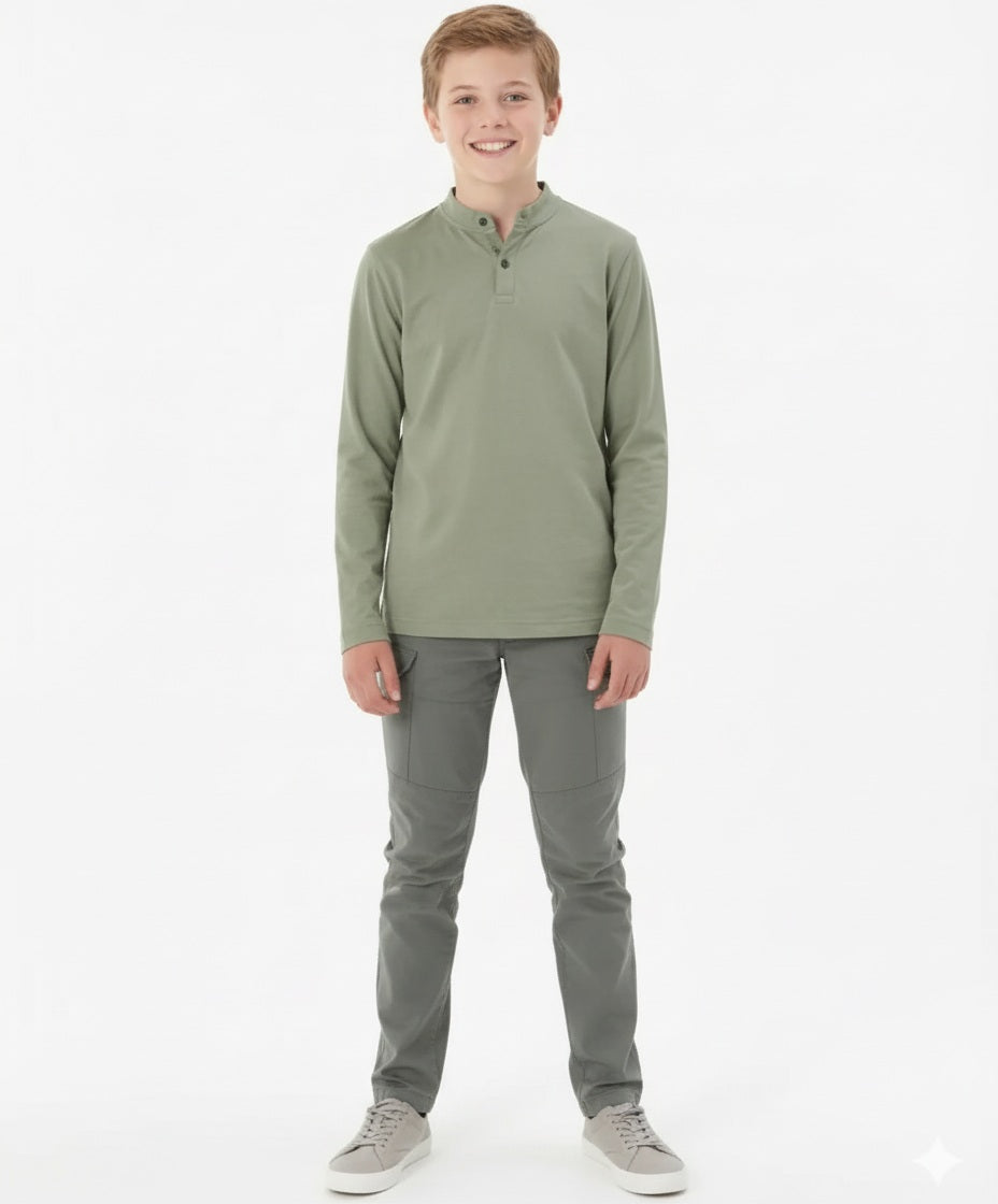 Boy Solid Mandarin Neck T-Shirt