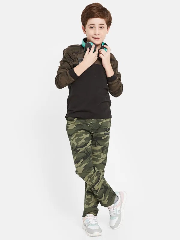 Octave Boys Camouglage Printed Cotton Mid Rise Track Pants